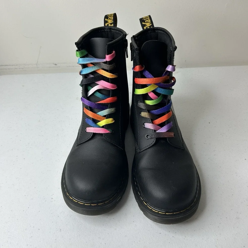 Doc Martens Girls 4.5 Boots 1460 For Pride Black Leather Rainbow Combat